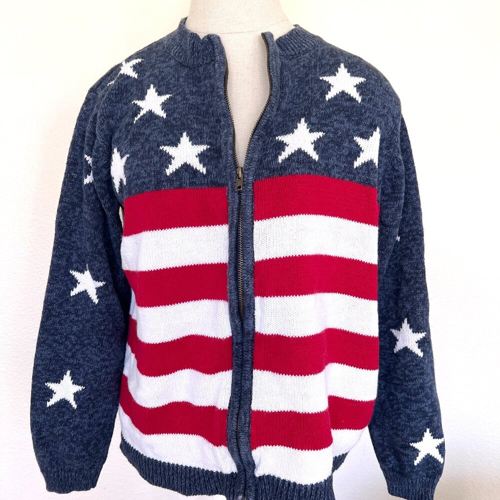Patriotic Zip Up Sweater - America - Flag - Size Small - Tiara International